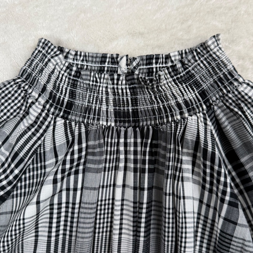Plaid Smocked Midi Dress Black White Cottagecore Modest Long Sleeve Size M NWT - Picture 5 of 10